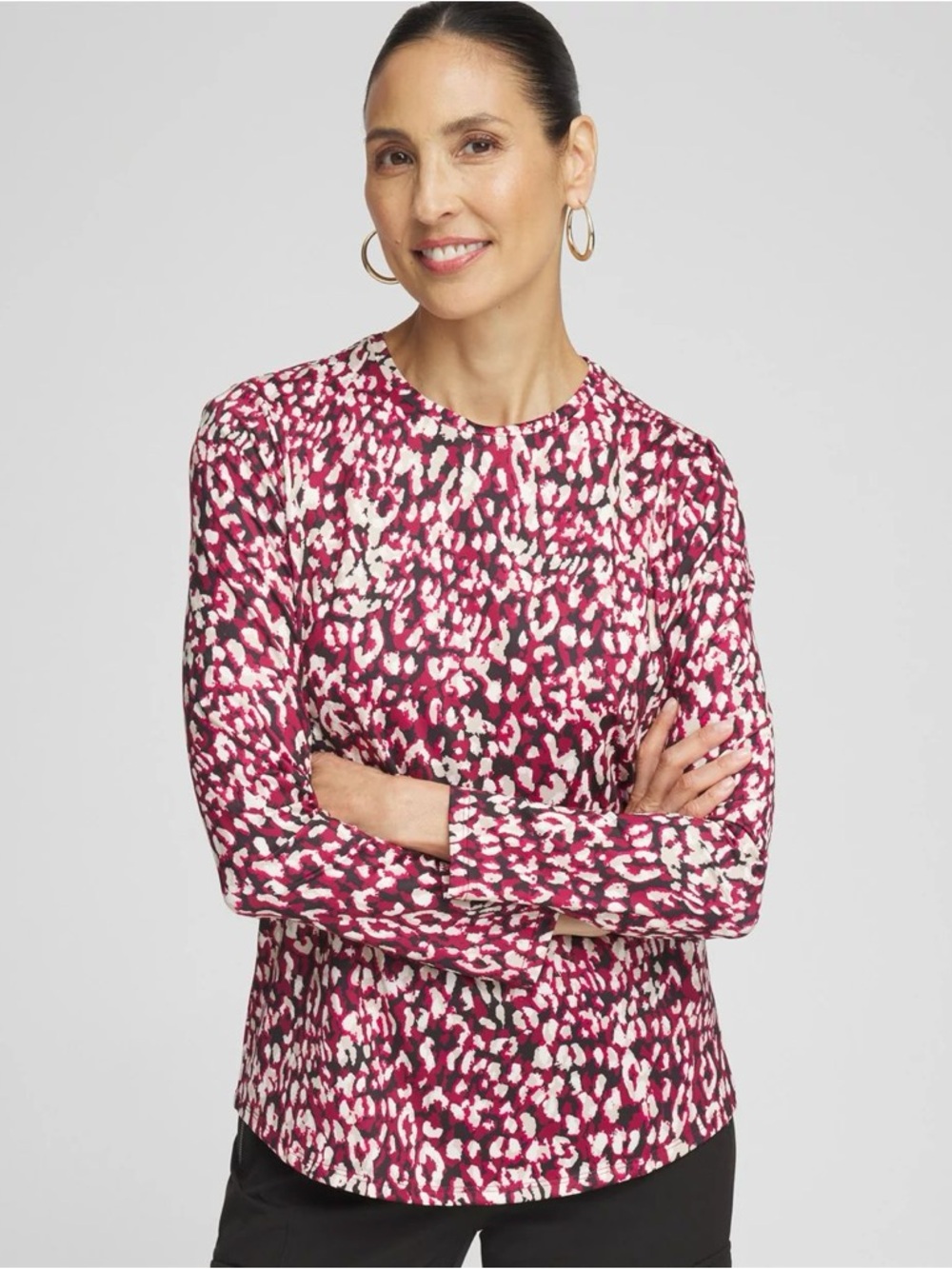 Chico’s Zenergy Leopard Print Long Sleeve Sun Tee - Picture 2 of 6